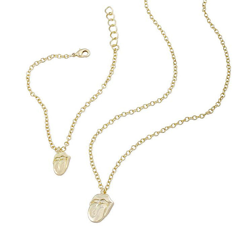 ROLLING STONES - Official Gold Tongue Necklace & Bracelet Set / Necklace