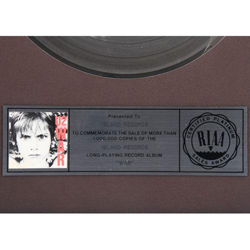 U2 - Treasure One Point Goods War Platinum Disc (Riaa Recording Industry Association Of America) / Collectable