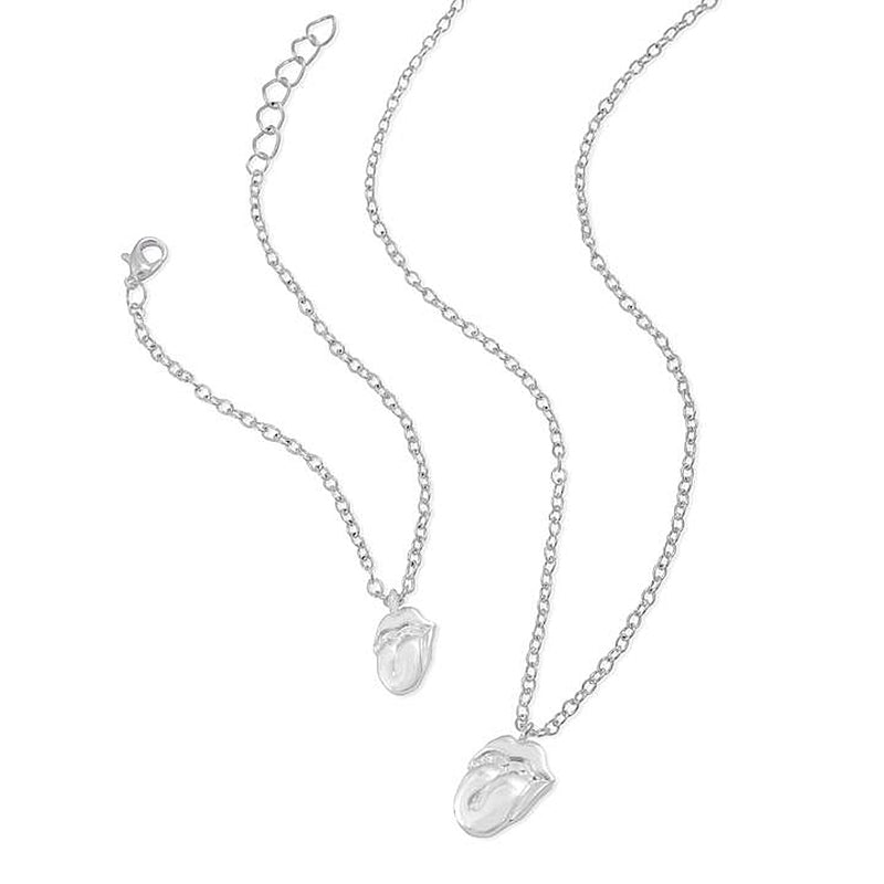 ROLLING STONES - Official Silver Tongue Necklace & Bracelet Set / Necklace
