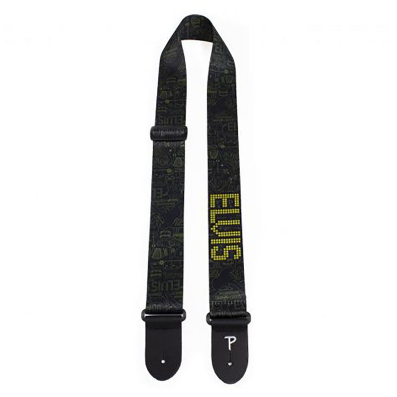 ELVIS PRESLEY - Official Gold Silhouette Graphics On Black / Guitar Strap