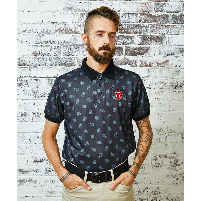 ROLLING STONES - Official Rs Licks Pattern / Black / Polo Shirt / Men's