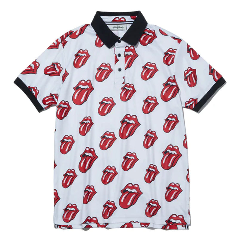 ROLLING STONES - Official Red Lick Pattern / White / Polo Shirt / Men's