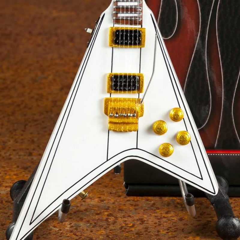 OZZY OSBOURNE - 蘭迪官方簽名白色 V 迷你吉他復製品收藏品/迷你樂器