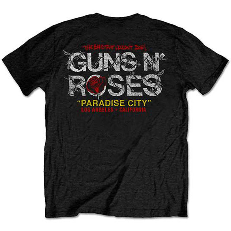 GUNS N ROSES - 官方 Rose Circle Paradise City/背面印花/T 卹/男士